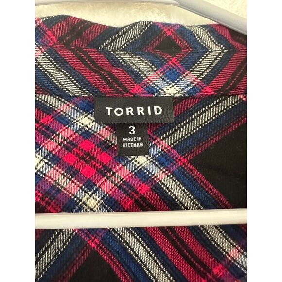 Torrid Black Plaid Button Down Shirt 3 3X Fall Autumn Country - Picture 3 of 7
